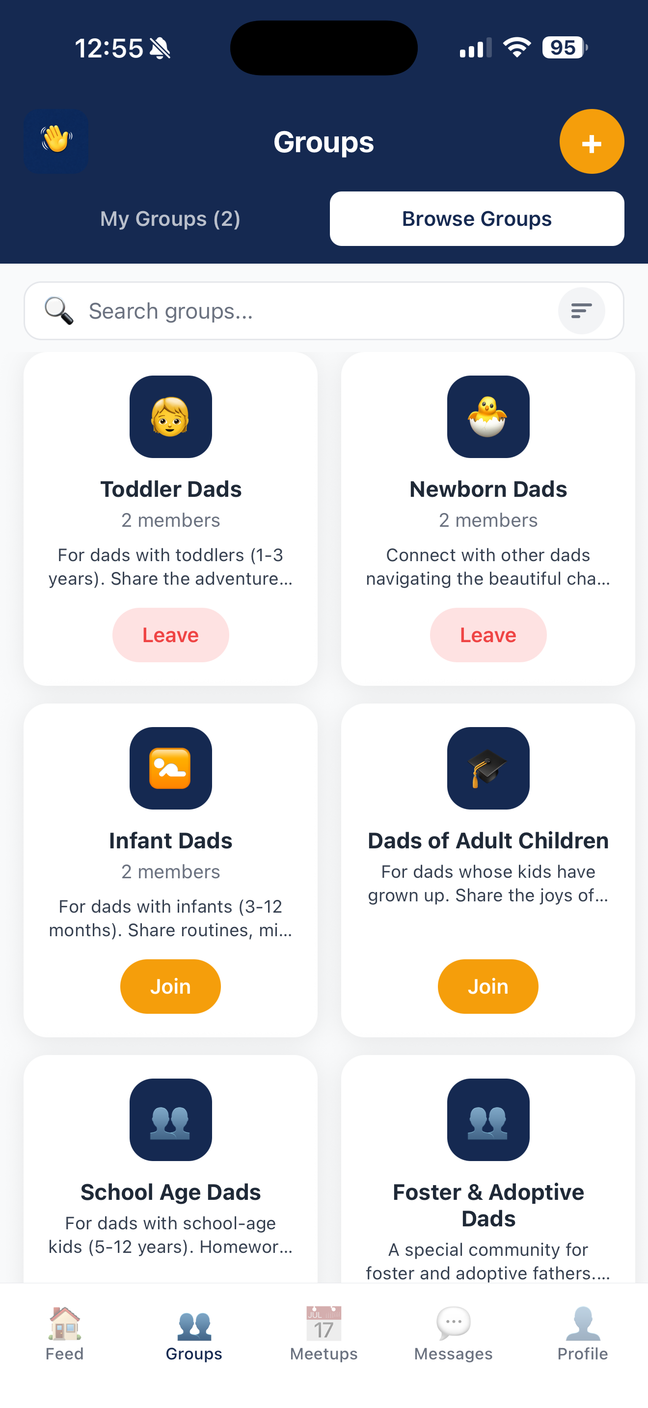 Hey Dad! groups on iPhone
